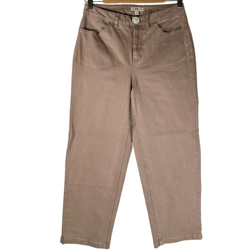 Molly Yeh High-Waist Straight-Leg Taupe Brown Utility Pants Women’s Size 4 New